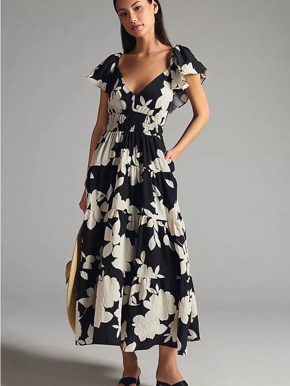 Anthropologie The Silverlake Flutter-Sleeve tiered maxi Dress medium